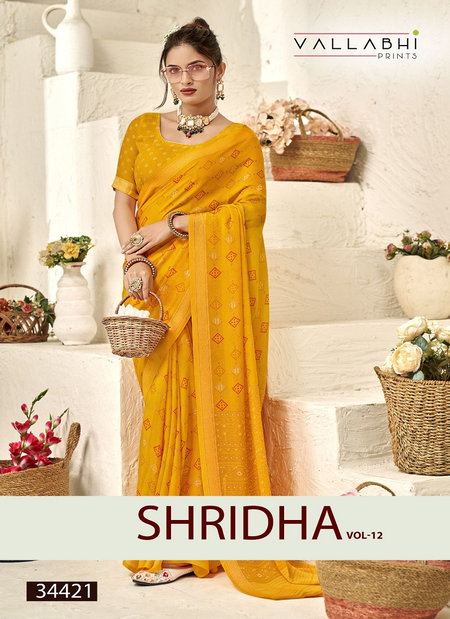 Shridha Vol 12 By Vallabhi Moss Georgette Printed Wholesale Saree Suppliers In Mumbai
